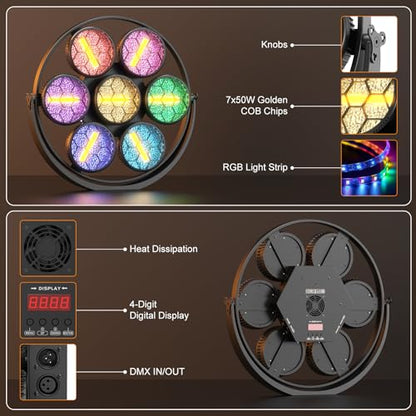 Retro Stage Lights RGB COB 7LED Par Light DMX Control Sound Activated Vintage Wash Par Can Lights for Events Concert Wedding Party Music Live Show Church DJ Birthday