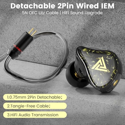 Kaiser Wired Earbuds, in Ear Monitor Headphones, HiFi Stereo IEM Dual Driver Noise Isolating 3.5mm Jack for Gaming Music Laptop Musicians (Black, Without Mic) - color: Black no mic