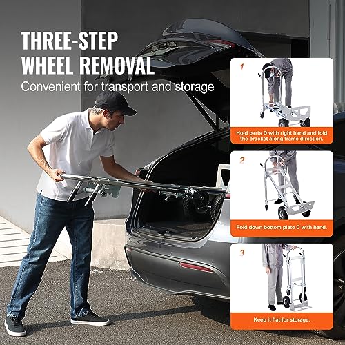 VEVOR Aluminum Truck, 2 in 1, 800 lbs Load Capacity, Heavy Duty Industrial Convertible Folding Hand Truck and Dolly, Utility Cart Converts from Hand Truck to Platform Cart with Rubber Wheels | 2 in 1 Aluminum Truck with Rubber Wheels, Utility Cart Convert
