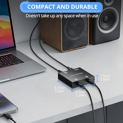 CAMWAY 3.5mm Audio Mixer 2-Channel,Clear Sound,No Echo,Dual-Device Mixing Output,Gold-Plated Connectors, Active Mixer Used with PC,Game Consoles,Phone,MP3 for Streaming,DJ,Home Recording,Desktop Audio - size: 2.2x2.2x0.6 in