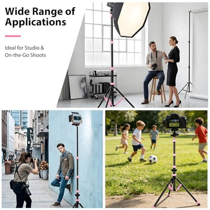 Light Stand Photography, 6.5ft/200cm Removable Center Column Tripod Stand | 2-in-1 Portable Aluminum Tripod Light Stand with Storage Bag & Sandbag, for Video Lighting, Flash, Strobe, Softbox - color: Pink