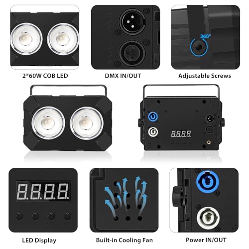 Telbum LED Stage Lights 2 Pack - 120W RGBW 4in1 Stage Wash Light, COB Par Light - DMX Control - Sound Activated Uplights for Wedding Events Concert Church Theater Club Party Bar