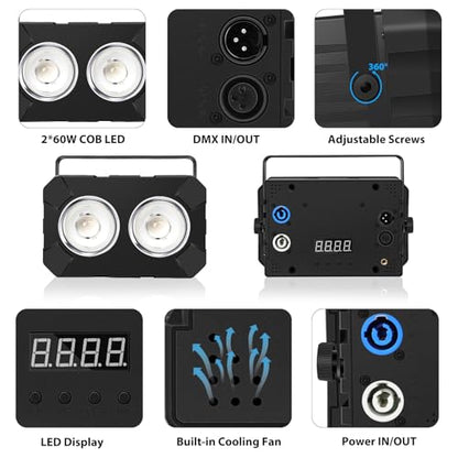 Telbum LED Stage Lights 2 Pack - 120W RGBW 4in1 Stage Wash Light, COB Par Light - DMX Control - Sound Activated Uplights for Wedding Events Concert Church Theater Club Party Bar