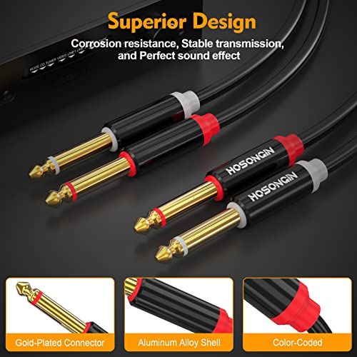 HOSONGIN Dual 1/4 inch TS to Dual 1/4 inch TS Stereo Interconnect Insert Cable, PVC Jacket Gold-Plated Plug Double Shielding Cable, 10 Feet - size: 10 Feet