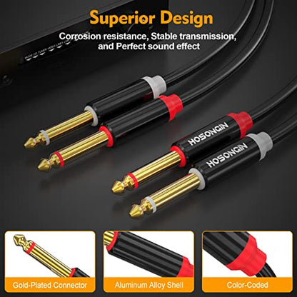 HOSONGIN Dual 1/4 inch TS to Dual 1/4 inch TS Stereo Interconnect Insert Cable, PVC Jacket Gold-Plated Plug Double Shielding Cable, 15 Feet - size: 15 Feet