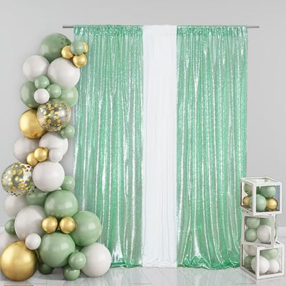 Eternal Beauty Mint Green 3mm Sequin Backdrop 2x8 Ft 2 Pack Wedding | Dense Sparkle Fabric With Breathable Mesh Backing And Rod Pocket For Easter Parties And Photo Booth Events - color: Mint Green, size: 2Ftx8Ft