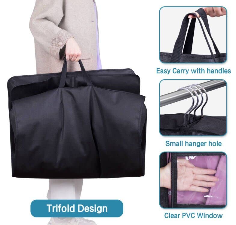 KIMBORA 60" Dress Garment Bags for Hanging Clothes Travel, Gusseted Garment Bags for Closet Storage with Handles for Long Gowns, Coats（3 Packs） - size: 60"