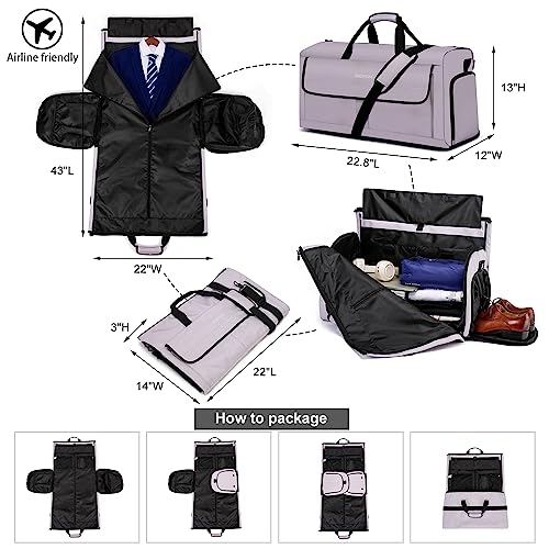 Travel Garment Bag Suit Bags for Men with Shoulder Strap & Shoes Compartment, Water Resistant Carry On Garment Duffle Bag - 2 in 1 Hanging Suit Garment Bags for Travel, Grey - color: Grey