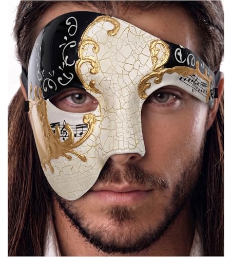 Masquerade Mask For Men Phantom Of The Opera Mask Prom Mardi Gras Haloween Venetian Half Face Mask - color: Black Gold