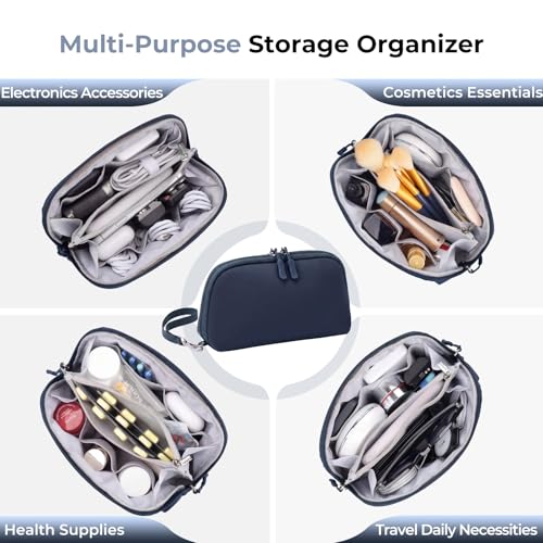 FYY Travel Cable Organizer - 8 Compartments, Lightweight, Water Repellent - color: Navy, size: (M) 8.9"× 5.1"× 3.3"