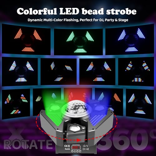 Moving Head DJ Lights with RGB Starlight, Rotating Magic Disco Ball & LED Matrix, 540°/180° DMX512 Stage Lighting, Sound Activated with Remote for Party Wedding KTV Bar Club