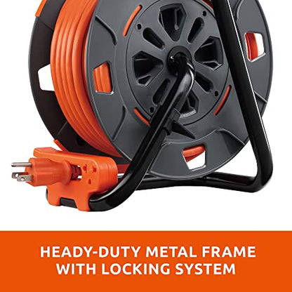 Link2Home 60 Ft. Extension Cord Reel, 4 Power Outlets, 14 AWG SJTW | Heavy-duty cable, high-visibility jacket, ideal for job sites and garages - size: 60 feet