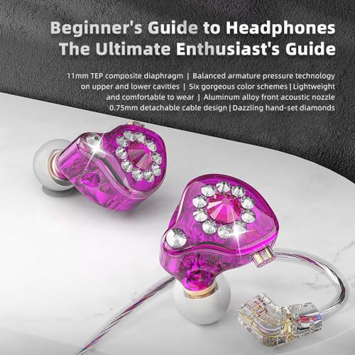 Wired Gaming Earbuds AK6 SPARK Detachable IEM Bass Sound Headphones Pink | 1DD HiFi in Ear Monitor 11mm Dynamic Driver for Video Music Gaming NO MIC - color: Dark Pink
