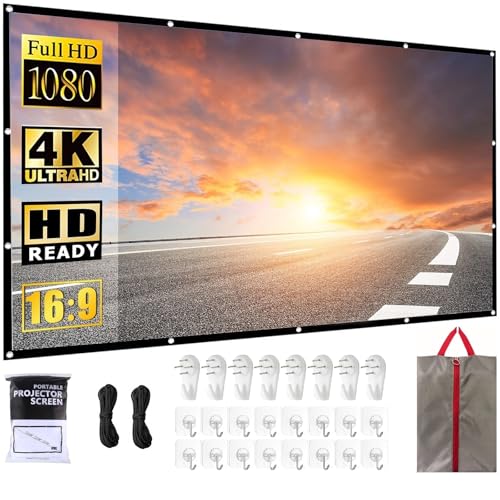 Projector Screen 100 Inch Portable Movie Screen for Outdoor Indoor 16:9 Foldable Wrinkle-Free 1.1 GAIN,160°Viewing,Support Front Rear Projection with 8 Sticky Hooks & 8 Nail Hooks (100 INCH)