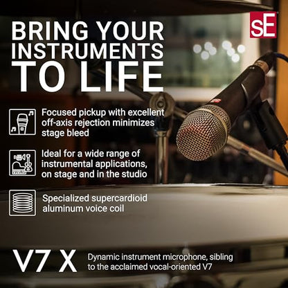 SE ELECTRONICS V Pack Venue Standard Drum Mic Kit for Toms, Snares & Bass Drums - Includes 1 V Kick, 2 V Beats, 2 V Clamps, 1 V7 X Instrument Microphone & More - color: V Pack Venue Standard