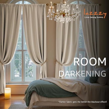 Beige Velvet Curtains Neutral Rod Pocket 52×96 Inch 2 Panels | Soft Velvet, Room Darkening, For Bedroom & Living Space, Light Shifting Texture, Elegant Drape, Cozy - color: R | Beige, size: 52"W x 96"L (Pack of 2)
