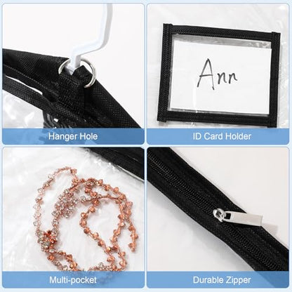6 Pcs 24'' x 50'' Clear PVC Garment Bag Dance Costume Competition Bag with Rack Zippers Pockets Hanging Garment Covers Costume Organizer Costume Carrier for Adults Kids(Transparent Black) - color: Transparent Black
