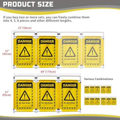 Safety Caution Barricade 2Panels Foldable Security Signs With PVC Tarp Removable Safety Barrier Wet Floor Guard Symbol Clear Printing Safety Fence(Yellow) - color: Yellow-2pcs