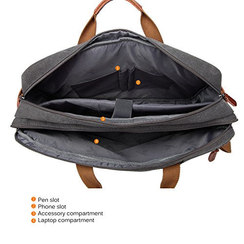 CoolBELL Convertible Backpack Messenger Shoulder Bag Laptop Case Business Briefcase Multi-Functional Travel Handbag Fits 17.3 Inch Laptop for Men/Women (Canvas Dark Grey) - color: Dark Grey, size: 17.3 Inches