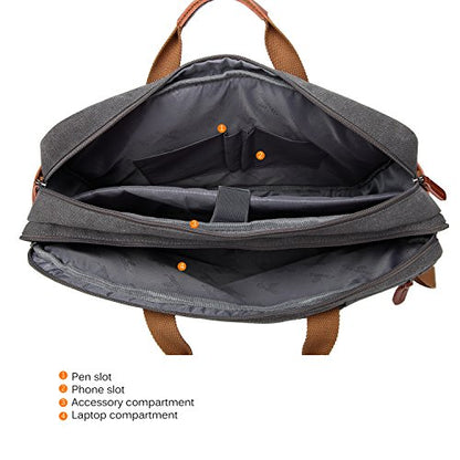 CoolBELL Convertible Backpack Messenger Shoulder Bag Laptop Case Business Briefcase Multi-Functional Travel Handbag Fits 17.3 Inch Laptop for Men/Women (Canvas Dark Grey) - color: Dark Grey, size: 17.3 Inches