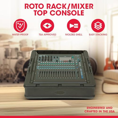 SKB Cases 1SKB-R100 Roto-Molded 10U Top Mixer Rack, Teel Threaded Rails, Hard Lid and Removable Back Door, (2) Carrying Handles - size: 1SKB-R100