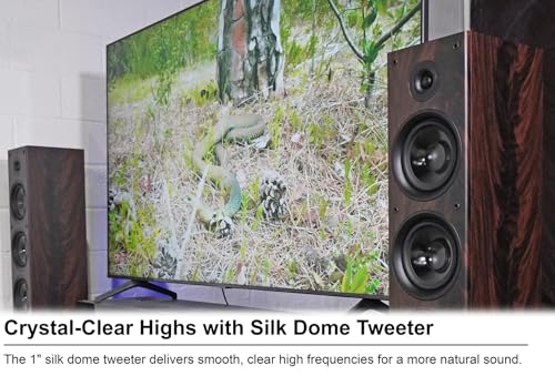 Rockville RockTower 64D 400W Peak Tower Speaker Passive 4 Ohm, Dual 6.5" Woofers, Rich Bass, Sleek Dark Wood Design, for Home Audio Enthusiasts - color: Dark Wood