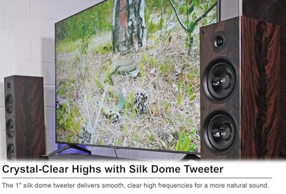 Rockville RockTower 64D 400W Peak Tower Speaker Passive 4 Ohm, Dual 6.5" Woofers, Rich Bass, Sleek Dark Wood Design, for Home Audio Enthusiasts - color: Dark Wood
