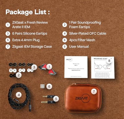 Linsoul ZiiGaat x Fresh Reviews Arete II 2nd 1DD+4BA Hybrid in Ear Monitor - color: Red