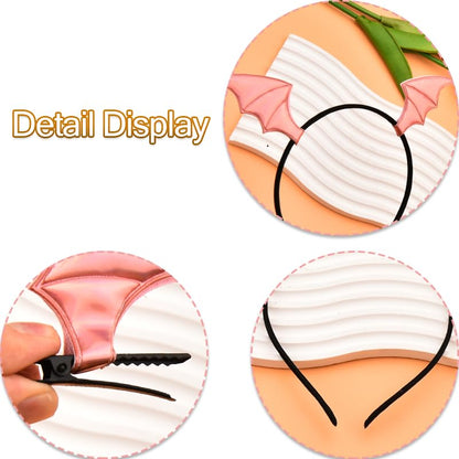 Guqqeuc Halloween Bat Headband Hair Clips Set for Women Girls Bat Wing Hairbands Halloween Hair Barrettes Set for Girls Pink Halloween Hair Accessories for Cosplay Costume Decorations