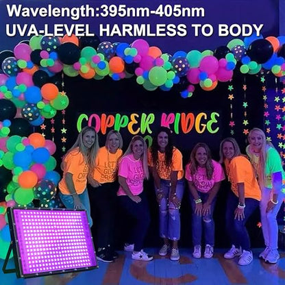 4 Pack 300W Blacklight 336 LEDs, UV Lamp Black Lights for Glow Party, 395nm, IP65 Outdoor Black Light Fixture for Halloween, Glow in The Dark Party, Fluorescent Poster Tapestry, Body Painting