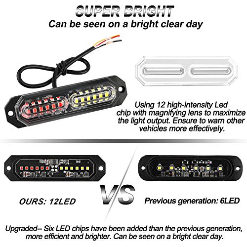 ASPL 8pcs Sync Feature Ultra Slim 12-LED Surface Mount Flashing Strobe Lights for Truck Car Vehicle LED Mini Grille Light Head Emergency Beacon Hazard Warning Lights (Red/White) - color: Red/White, size: 4.41L x 0.44W x 1.14H Inch