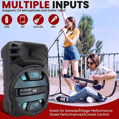 Pyle 12'' Portable Bluetooth Speaker System - 800 Watts - Karaoke Speaker w/ Latest DJ LED Lights, USB/FM/BT/Aux/Remote Control/Mic Inputs & Built-in Rechargeable Battery PPHP1243B - style: 800 Watts