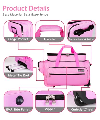 Dance Bag with Garment Rack,23inch Dance Competition Garment Bags with Clothes Rack,Suitcase,Rolling Duffle for Travel, Wheeled Drop-Bottom Upright Luggage Closet Suitcase(Expand-Pink - color: 23inch Expand-Pink