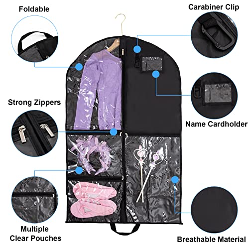 Qchengsan Waterproof Hanging Garment Bag,2 Pack 40 inch Bags for Clothes,Garment Travel Storage,Dance Clothes Bag,Kids Bag Dance Costumes,Sports,Skating,Theatre,Beauty Pageants 2 / Black - color: 2 Pack / Black