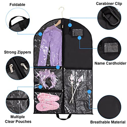 Qchengsan Waterproof Hanging Garment Bag,2 Pack 40 inch Bags for Clothes,Garment Travel Storage,Dance Clothes Bag,Kids Bag Dance Costumes,Sports,Skating,Theatre,Beauty Pageants 2 / Black - color: 2 Pack / Black