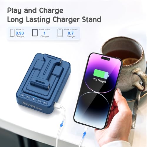 TechGlow Gifts for Men Women Foldable Cellphone Stand with Bluetooth Speaker and Charging Funtion Birthday Gift Idea for Mom Dad Cool Gadget Tech Gifts-Blue - color: Blue