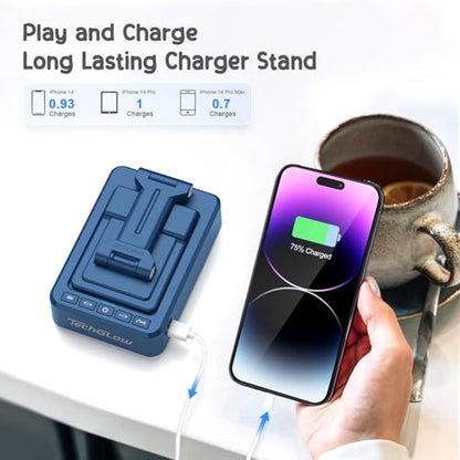 TechGlow Gifts for Men Women Foldable Cellphone Stand with Bluetooth Speaker and Charging Funtion Birthday Gift Idea for Mom Dad Cool Gadget Tech Gifts-Blue - color: Blue