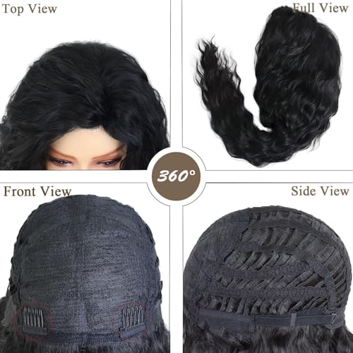 26 Inch Long Black Curly Drag Queen Wigs for Women Water Wave Hairstyles - color: Black