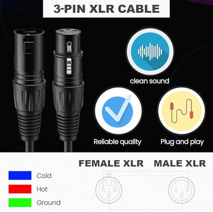 Relaxweex 12 Pcs 25 Feet XLR Cable, 3-Pin XLR Male to Female, Black - color: Black, size: 25 Feet