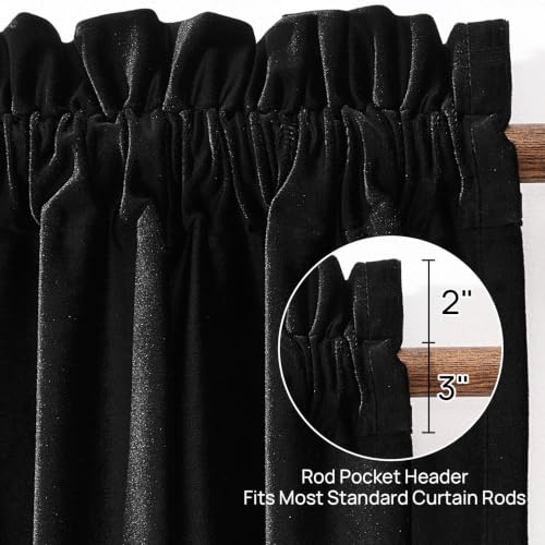 Black Velvet Curtains 96 inches for Living Room Luxury Room Darkening Noice Reducing Curtain Elegant Bedroom Thermal Insulated Modern Heavy Soft Soundproof Rod Pocket Window Drapes Set of 2 Panels - color: Black, size: 52"W x 96"L (Pack of 2)