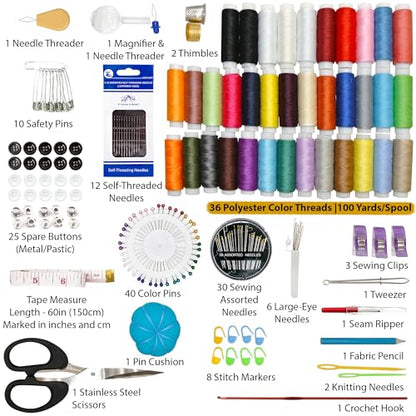 Vellostar Large Sewing Kit for Adults, 150-Piece Set, 36 Colors, 30 Needles - color: Large Black