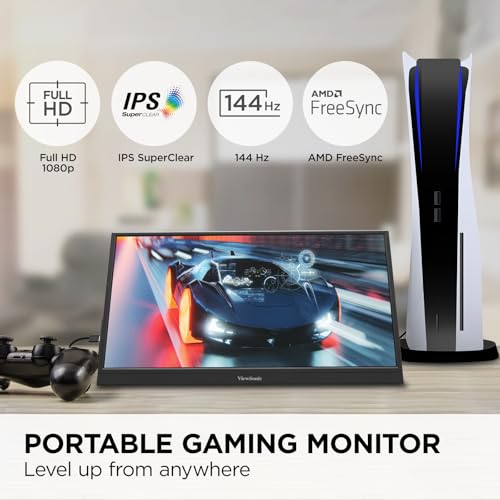 ViewSonic VX1654 16 Inch Portable Gaming Monitor, 1080p 144Hz IPS USB-C | Mini HDMI For Consoles; 60W USB-C Powers Laptops, Built-In Stand Supports Travel, Work, Play, Desks, Classes, Streaming - size: 16-Inch 144Hz