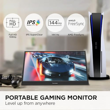 ViewSonic VX1654 16 Inch Portable Gaming Monitor, 1080p 144Hz IPS USB-C | Mini HDMI For Consoles; 60W USB-C Powers Laptops, Built-In Stand Supports Travel, Work, Play, Desks, Classes, Streaming - size: 16-Inch 144Hz