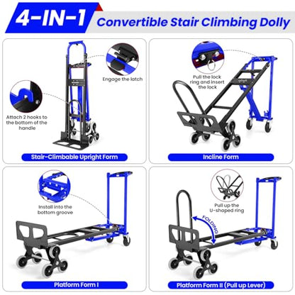 4-in-1 Stair Climbing Cart/Hand Truck Dolly,Convertible Platform Cart Blue - color: Blue-1
