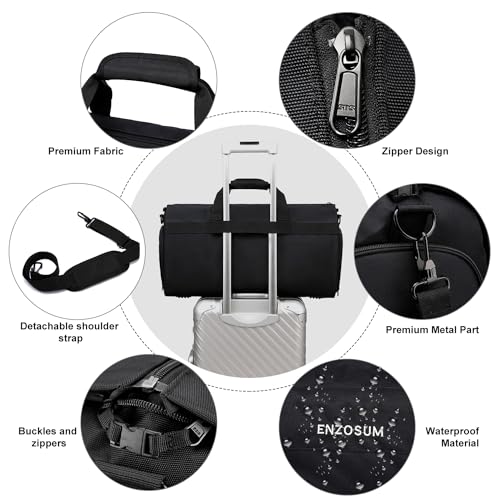 Garment Bags for Travel Large Suit Bag for Men Carry On Garment Bag Convertible Garment Duffle Bag with Shoes Compartment,2 in 1 Hanging Dress Suitcase Suit Travel Bags,Black - color: Black