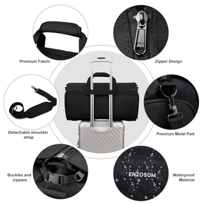 Garment Bags for Travel Large Suit Bag for Men Carry On Garment Bag Convertible Garment Duffle Bag with Shoes Compartment,2 in 1 Hanging Dress Suitcase Suit Travel Bags,Black - color: Black
