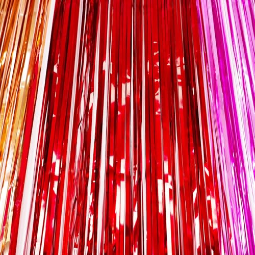 Valentines Foil Fringe Curtains, 2 Packs of 3.3x6.6 ft Valentine's Day | Valentines Foil Fringe Curtains, 2 Packs of 3.3x6.6 ft Valentine's Day Photo Booth Props, Red Pink and Champagne Gold Foil - color: Red Pink and Gold