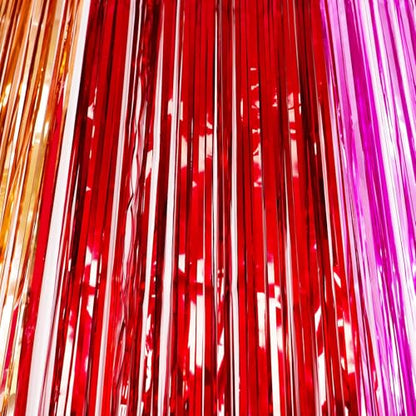 Valentines Foil Fringe Curtains, 2 Packs of 3.3x6.6 ft Valentine's Day | Valentines Foil Fringe Curtains, 2 Packs of 3.3x6.6 ft Valentine's Day Photo Booth Props, Red Pink and Champagne Gold Foil - color: Red Pink and Gold