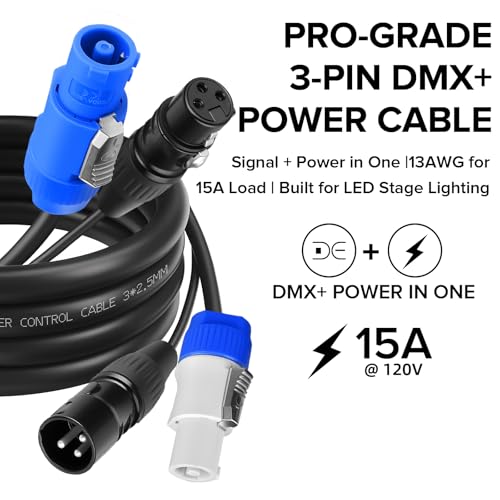 SMALL-EYE 3 Pin DMX Power Control Combo Link Cables 10 ft 2-Pack | Power and DMX in One Cable, 116Ω Optimized Impedance, Fixture Linking, Faster Setup - size: 10 feet -2 Packs