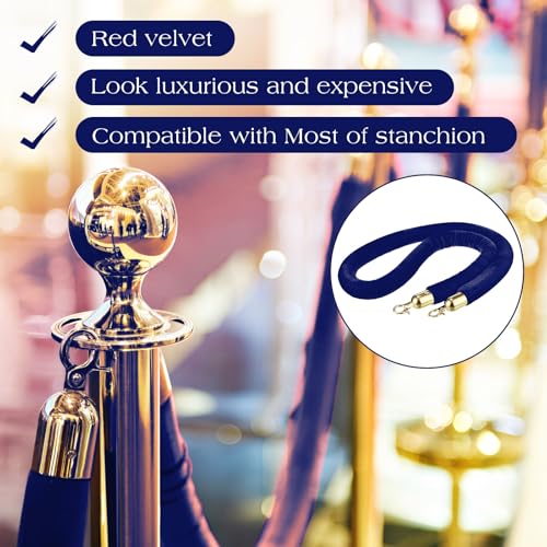 Nuogo 6 Pack Blue Velvet Stanchion Rope, 5 Feet Velvet Rope with Gold Hook | Safety Rope Off Barrier, Crowd Control, 1.2 IN in Diameter,Event Weddings Graduation Theaters Grand Opening Hotel - color: Blue